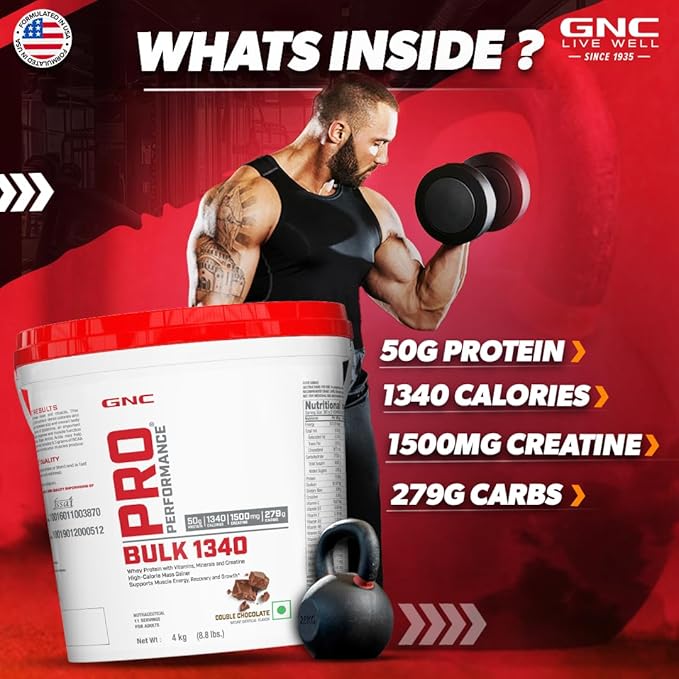 GNC PRO PERFORMANCE BULK 1340 MASS GAINER 50 GM PROTEIN DOUBLE CHOCOLATE 4KG