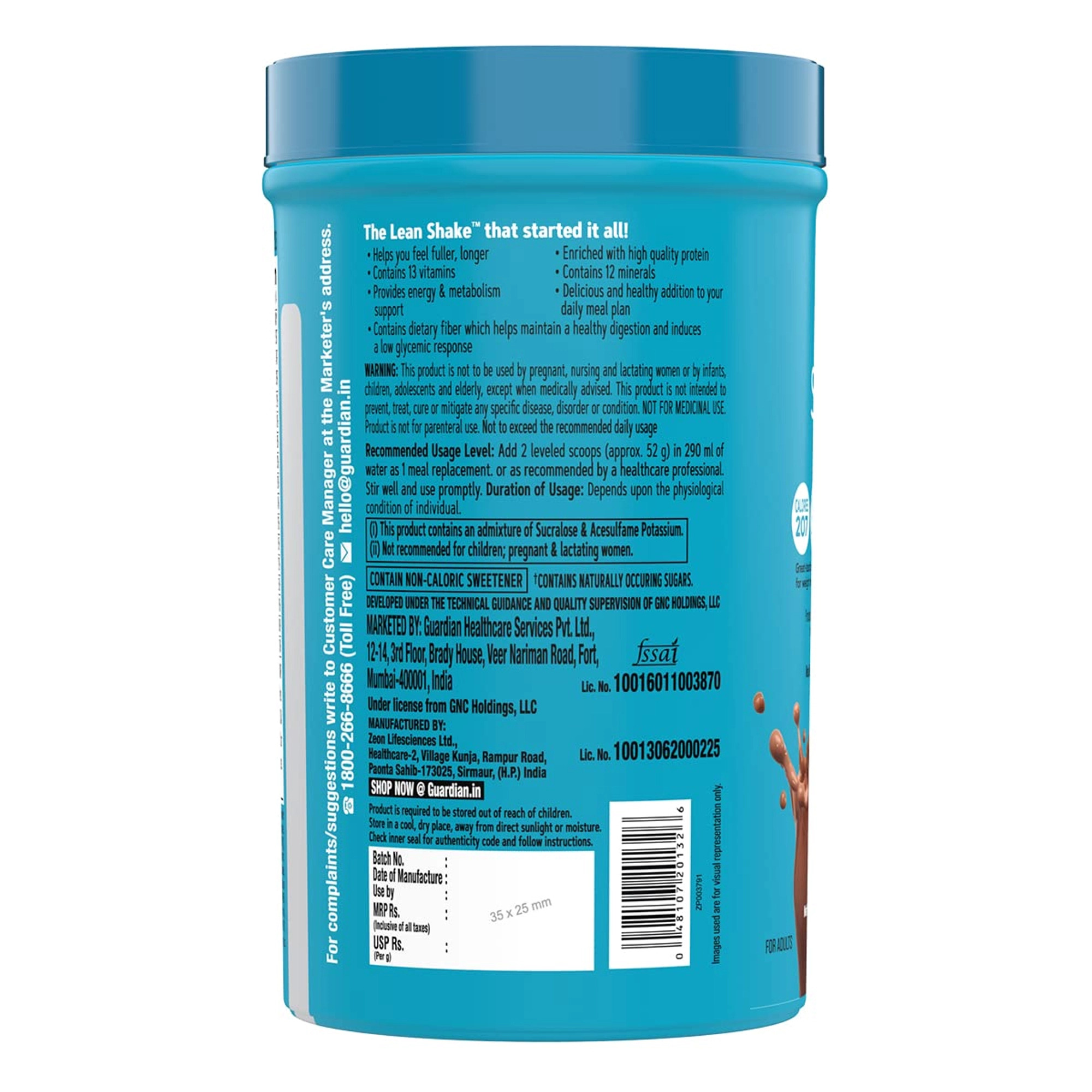 GNC Lean Shake Chocolate Flavour 750gm