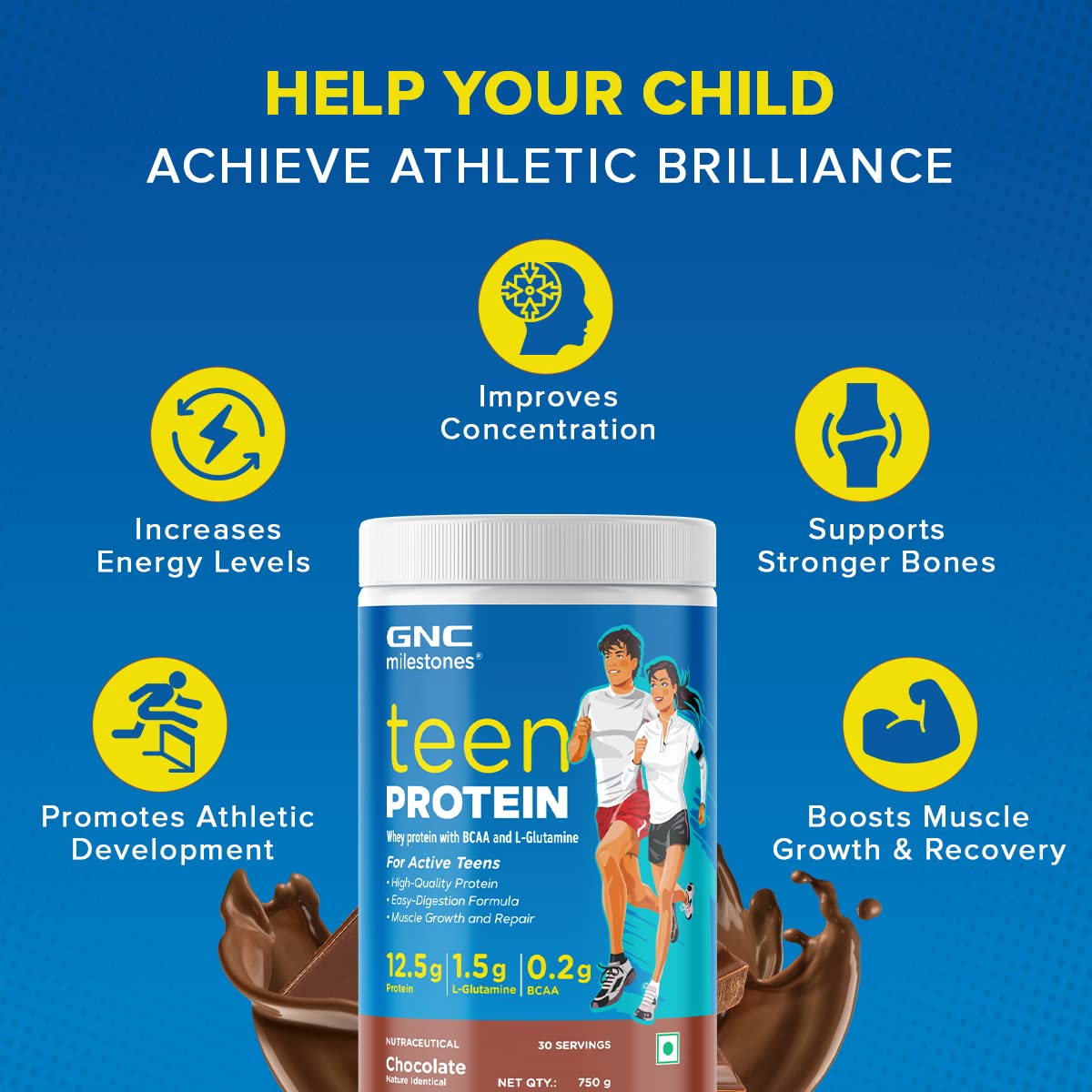 GNC MILESTONES TEEN PROTEIN FOR ACTIVE TEENS CHOCOLATE 750GM