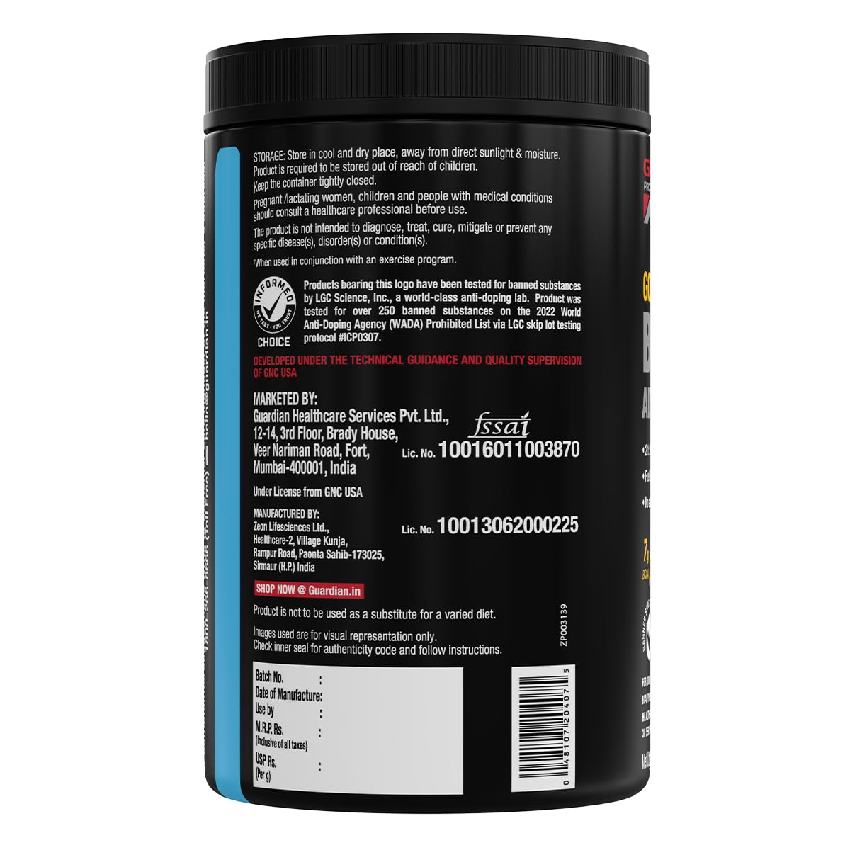 GNC AMP GOLD SERIES BCAA ADVANCED FASTEST MUSCLE RECOVERY GREEN APPLE 400GM