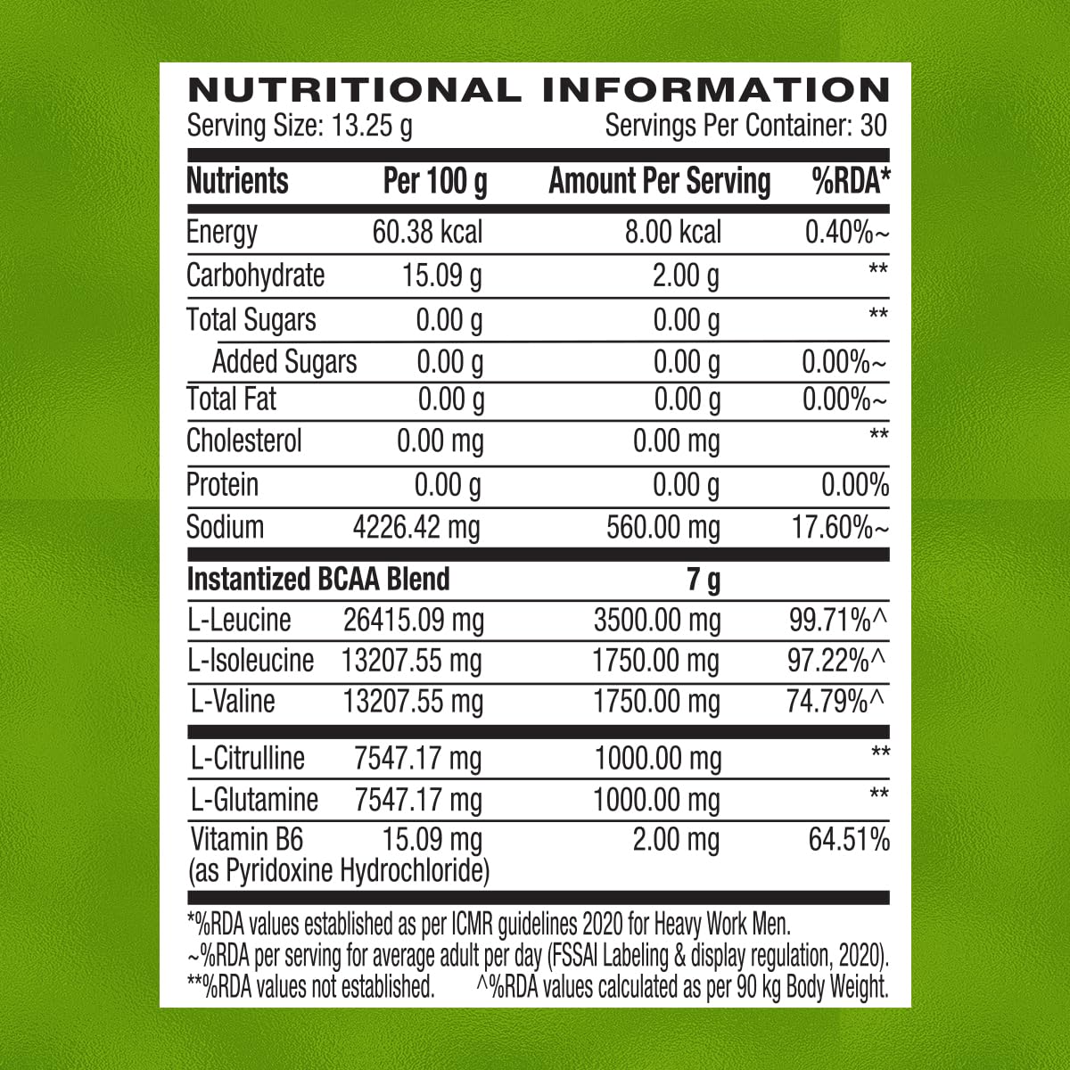 GNC AMP GOLD SERIES BCAA ADVANCED FASTEST MUSCLE RECOVERY GREEN APPLE 400GM