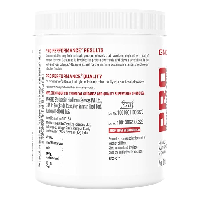 GNC PRO PERFORMANCE L-GLUTAMINE 5000 MG UNFLAVOURED 250 GM