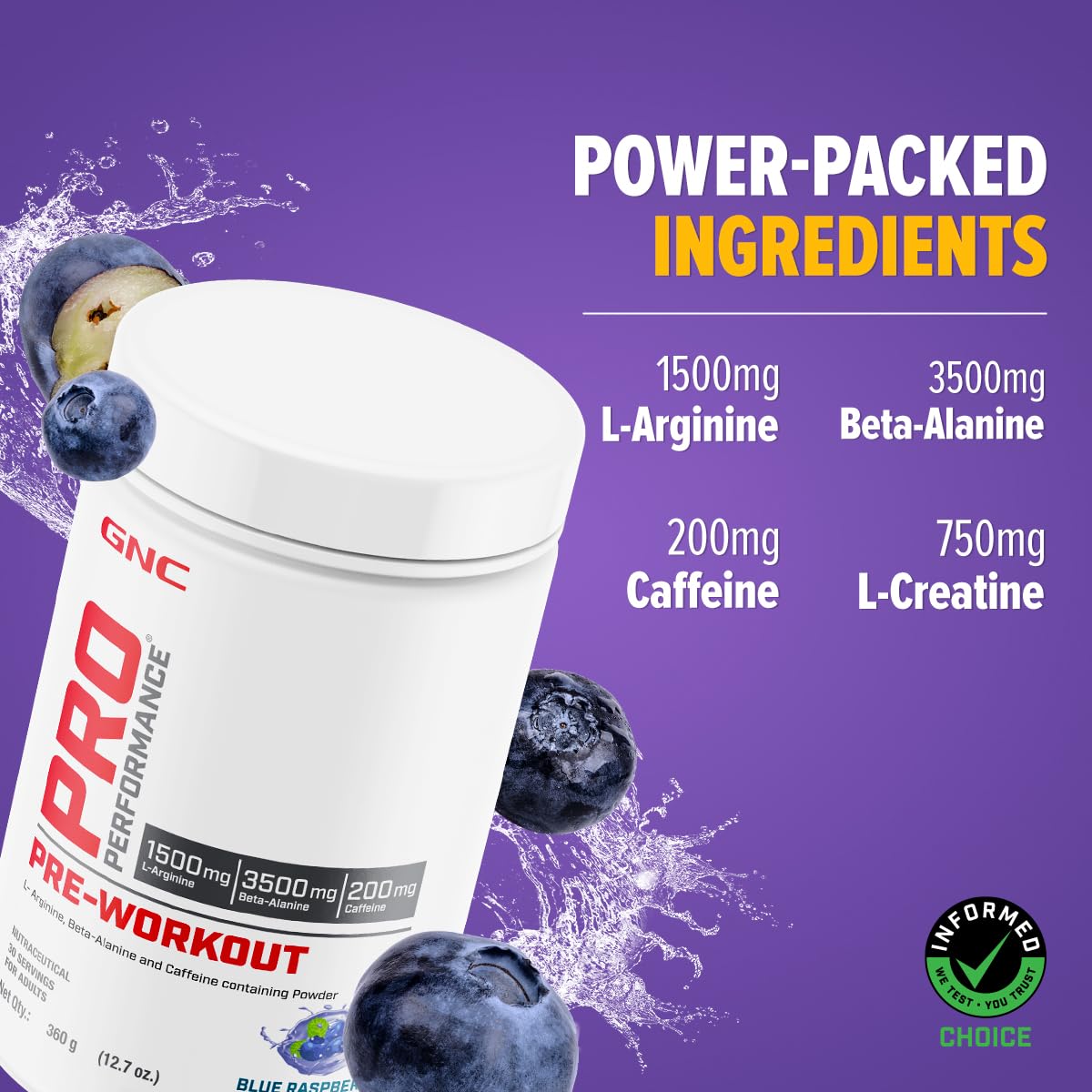 GNC PRO PERFORMANCE PRE-WORKOUT BLUE RASPBERRY 360GM