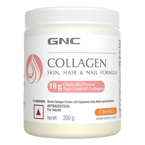 GNC MARINE COLLAGEN ORANGE FLAVOUR RADIANT & YOUTHFUL SKIN REDUCES FINE LINES & WRINKLES 200GM