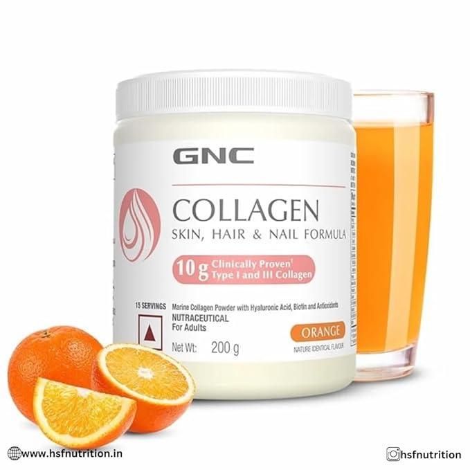 GNC MARINE COLLAGEN ORANGE FLAVOUR RADIANT & YOUTHFUL SKIN REDUCES FINE LINES & WRINKLES 200GM