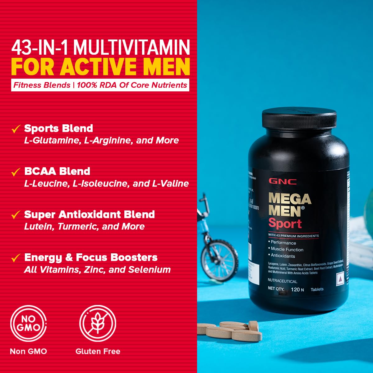 GNC MEGA MEN SPORT MULTIVITAMIN FOR MEN BOOSTS MUSCLE PERFORMANCE 120 TABLETS