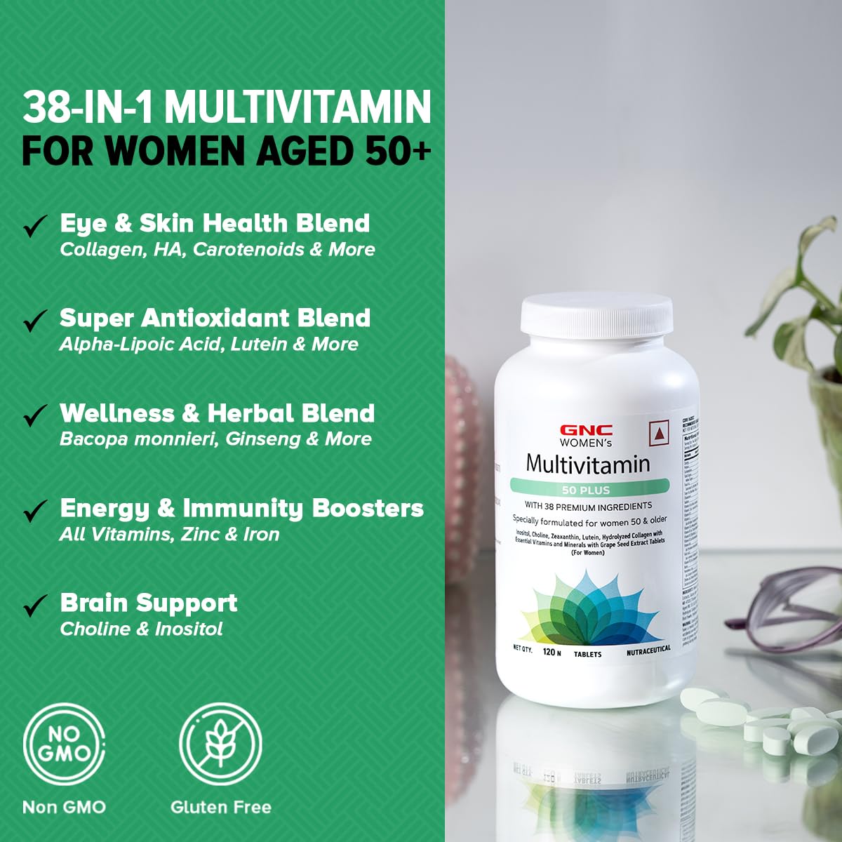 GNC WOMEN'S MULTIVITAMIN 50 PLUS 38 PREMIUM INGREDIENTS COMBATS AGEING 120 TABLETS