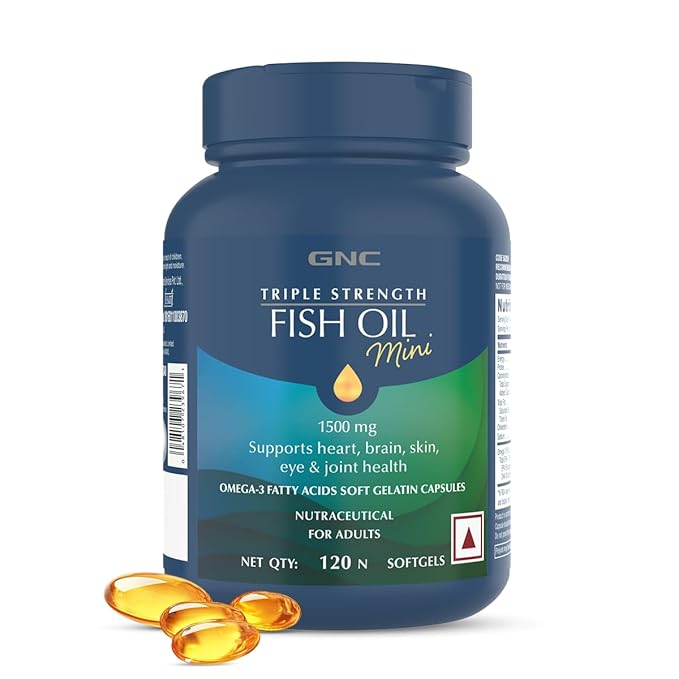 GNC 1500 MG TRIPLE STRENGTH FISH OIL MINI OMEGA 3 SOFTGELS FOR MEN & WOMEN 120 MINI SOFTGELS