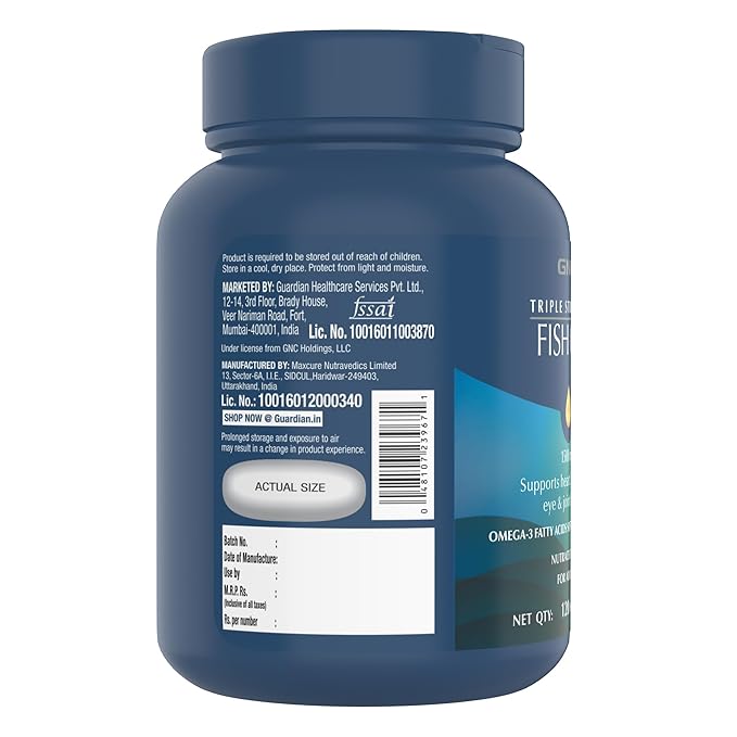 GNC 1500 MG TRIPLE STRENGTH FISH OIL MINI OMEGA 3 SOFTGELS FOR MEN & WOMEN 120 MINI SOFTGELS