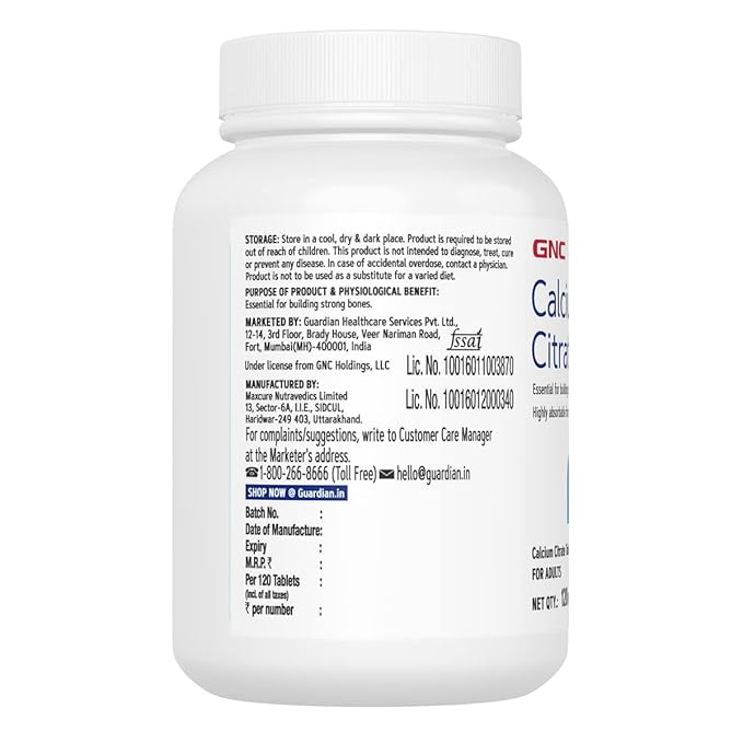GNC CALCIUM CITRATE 1000MG MOST ABSORBABLE CALCIUM IMPROVES BONE STRENGTH & DENSITY 120 TABLETS