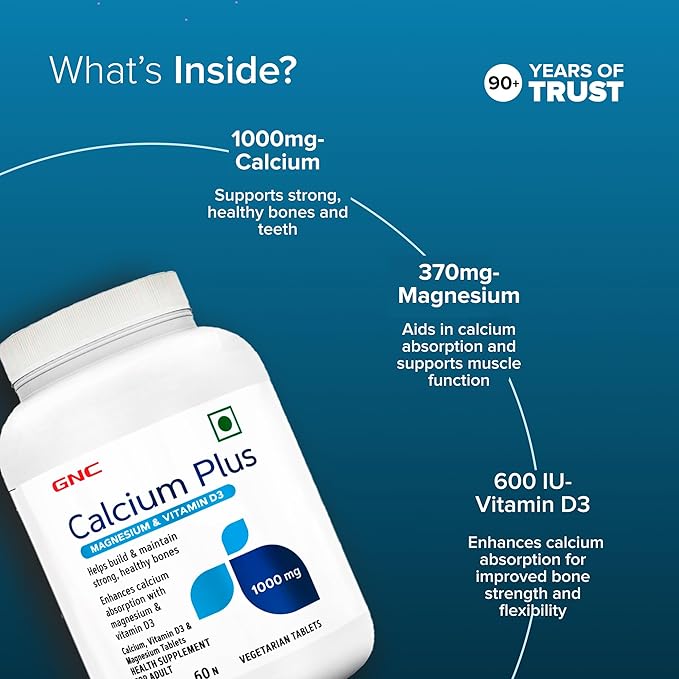 GNC CALCIUM PLUS 1000 MG WITH MAGNESIUM AND VITAMIN D3-60 TABLETS