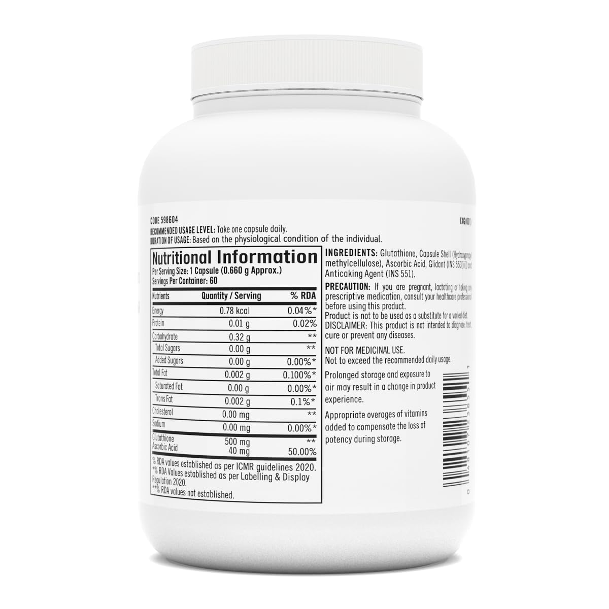 GNC GLUTATHIONE 500MG WITH VITAMIN C FOR CLEAR & RADIANT SKIN 60 VEG CAPSULES