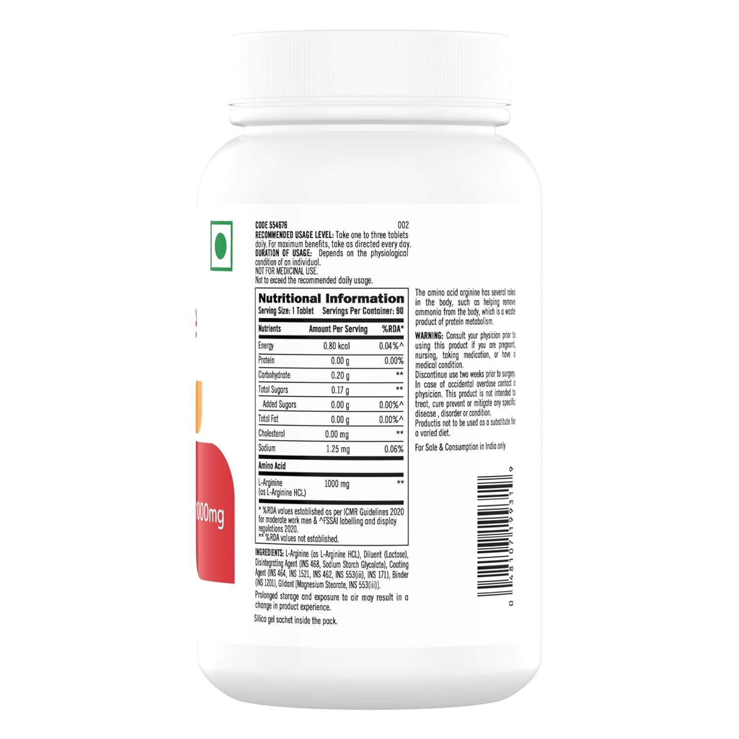 GNC L-ARGININE 1000 MG FUELS MUSCLE GROWTH SUPPORT HEAVY TRAINING 90 TABLETS