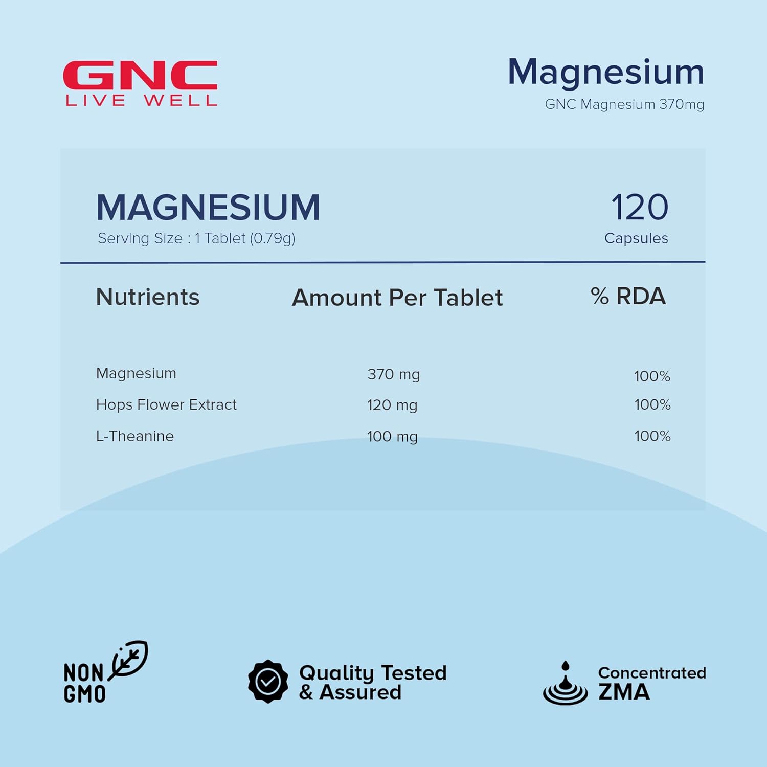 GNC MAGNESIUM 370MG FOR BONE STRENGTH, MUSCLE & NERVE FUNCTION, STRESS RELIEF 120 CAPSULES