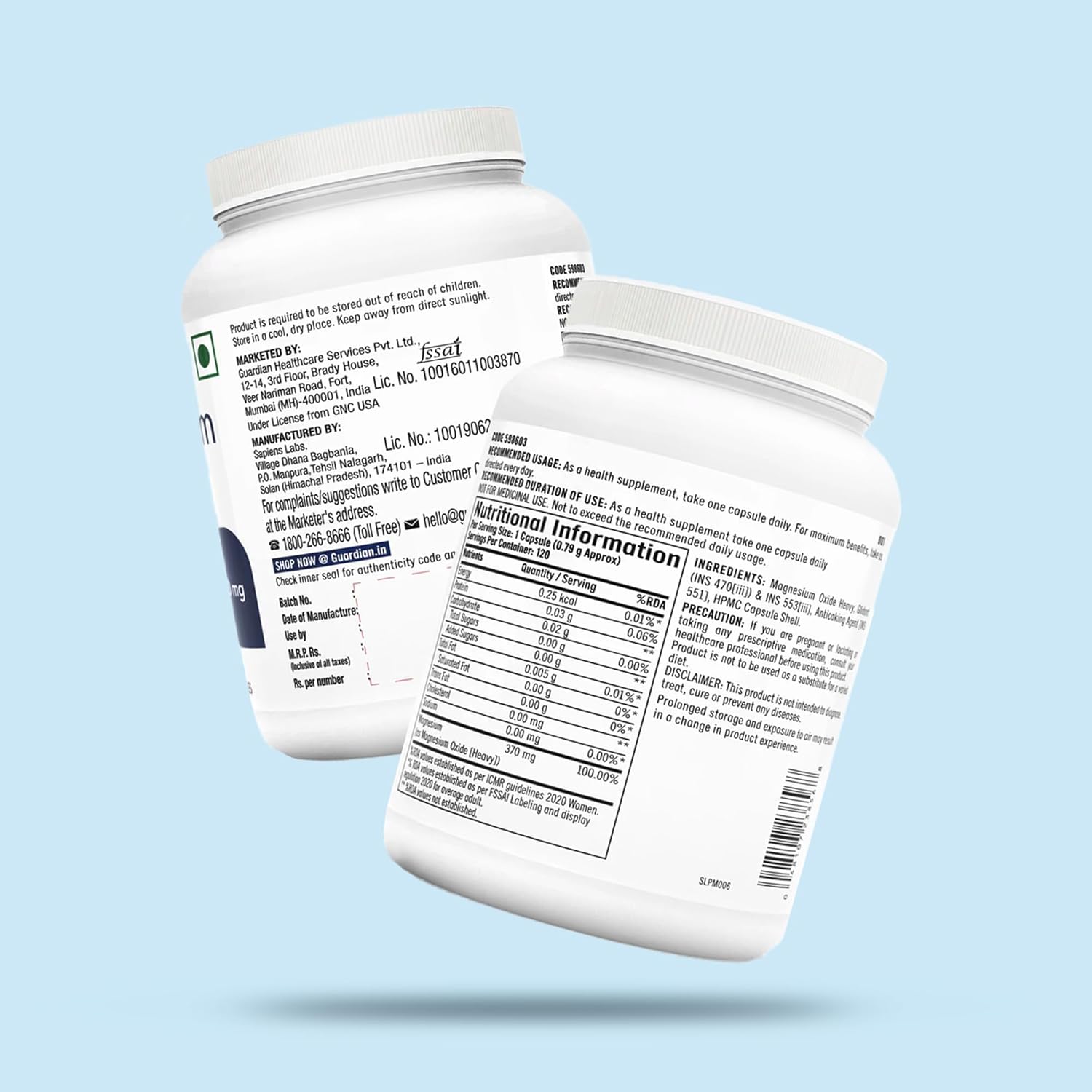 GNC MAGNESIUM 370MG FOR BONE STRENGTH, MUSCLE & NERVE FUNCTION, STRESS RELIEF 120 CAPSULES