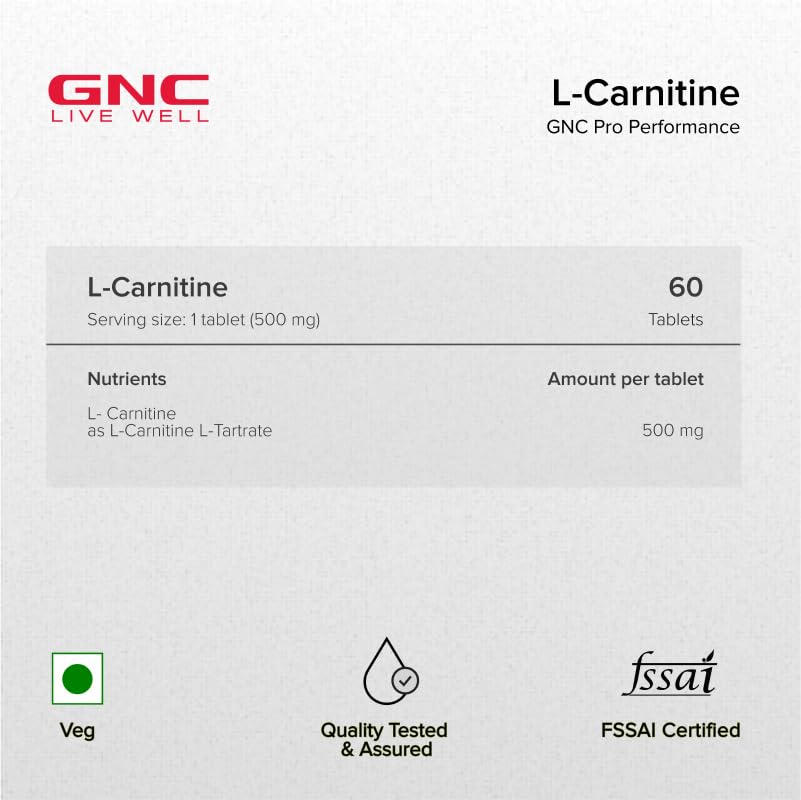 GNC PRO PERFORMANCE L-CARNITINE TABLETS - 500MG 60 VEG TABLETS