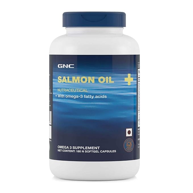 GNC SALMON OIL 1000MG A DIETARY SUPPLEMENT WITH OMEGA-3 FATTY ACIDS 180 SOFTGEL CAPSULES