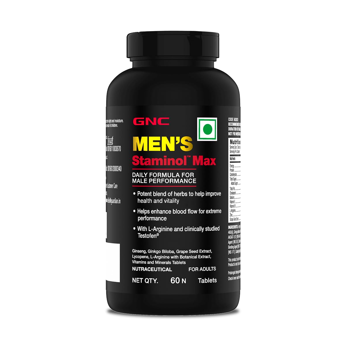 GNC STAMINOL MAX FOR MEN BLEND OF 8 SUPERHERB 60 VEG TABLETS
