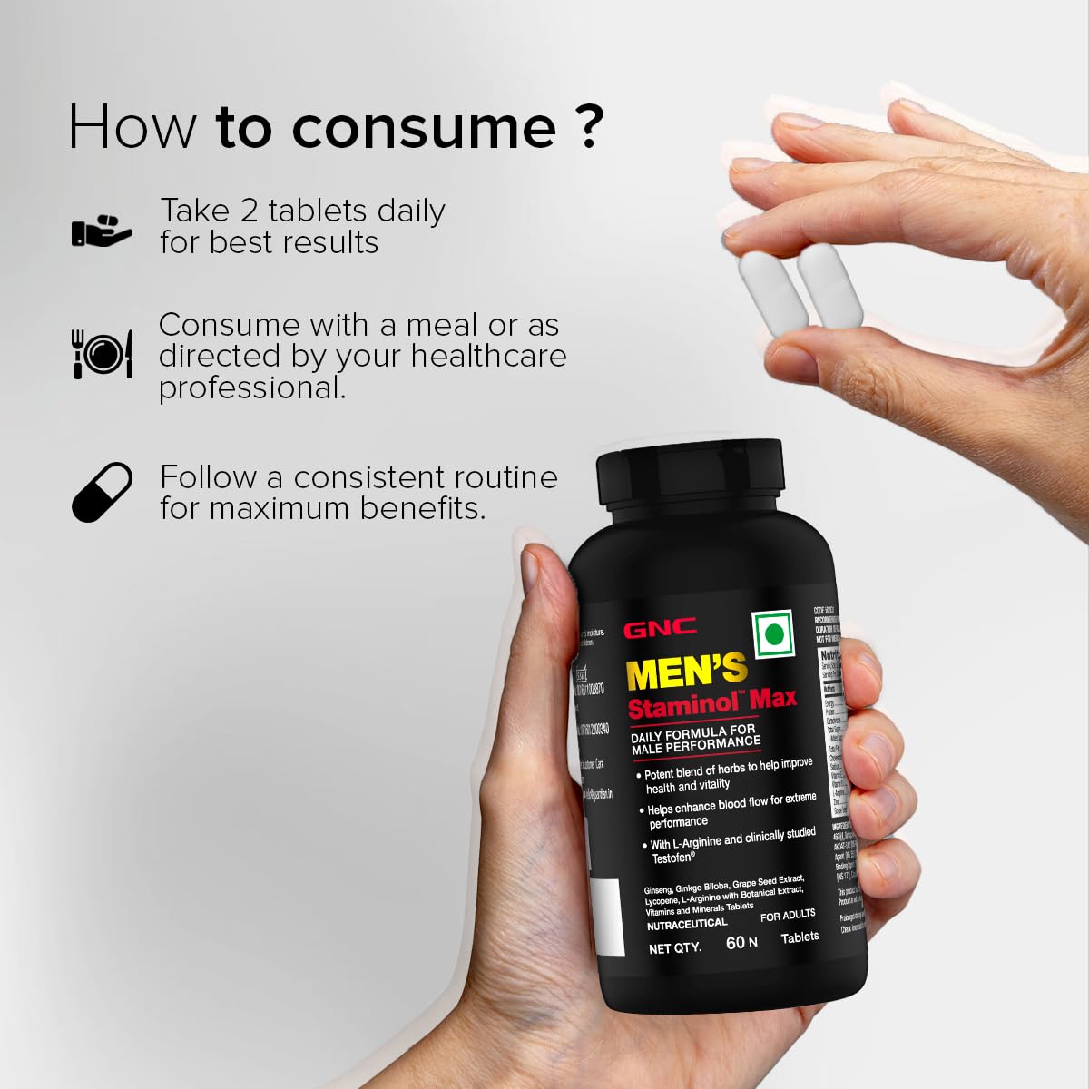 GNC STAMINOL MAX FOR MEN BLEND OF 8 SUPERHERB 60 VEG TABLETS
