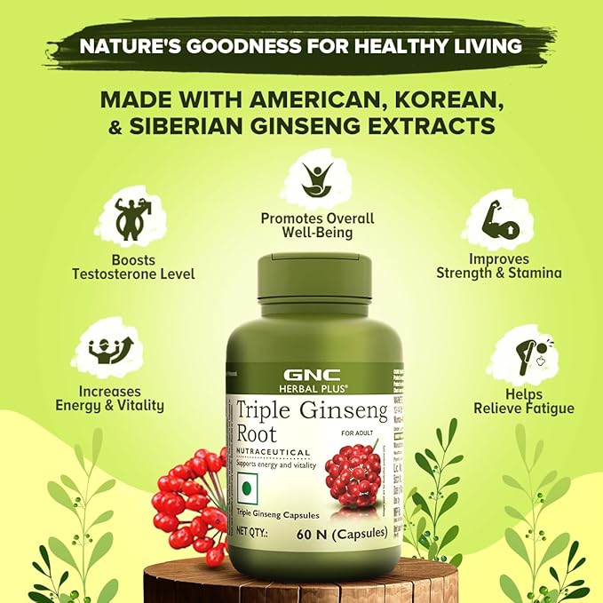 GNC HERBAL PLUS TRIPLE GINSENG WITH KOREAN, AMERICAN & SIBERIAN GINSENG 700MG 90 CAPSULES