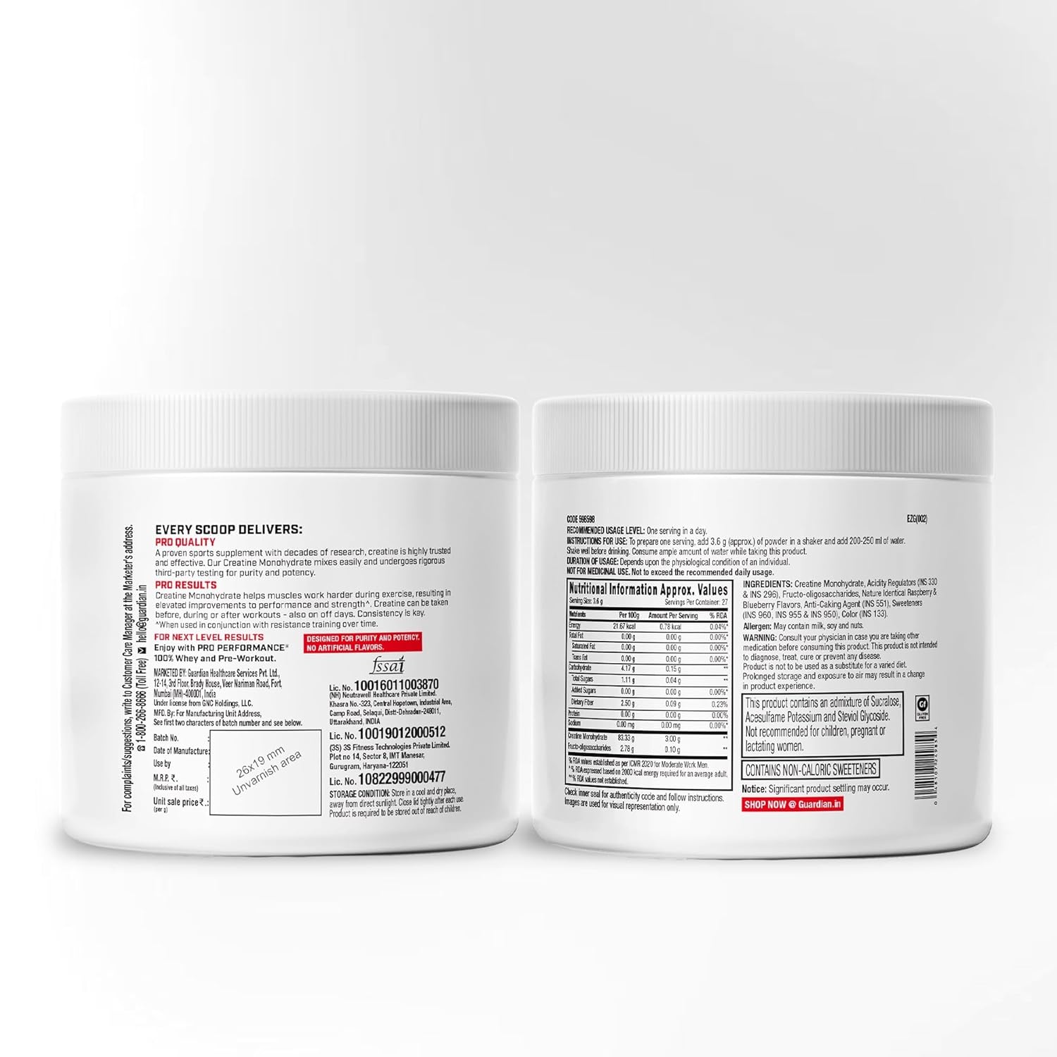 GNC PRO PERFORMANCE CREATINE MONOHYDRATE - 3000MG CREATINE PER SCOOP 100GM