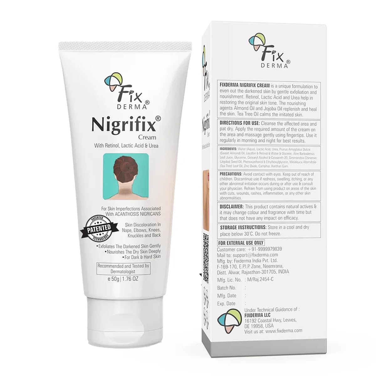 FIXDERMA NIGRIFIX CREAM FOR ACANTHOSIS NIGRICANS WITH LACTIC ACID DERMATOLOGIST TESTED 50GM