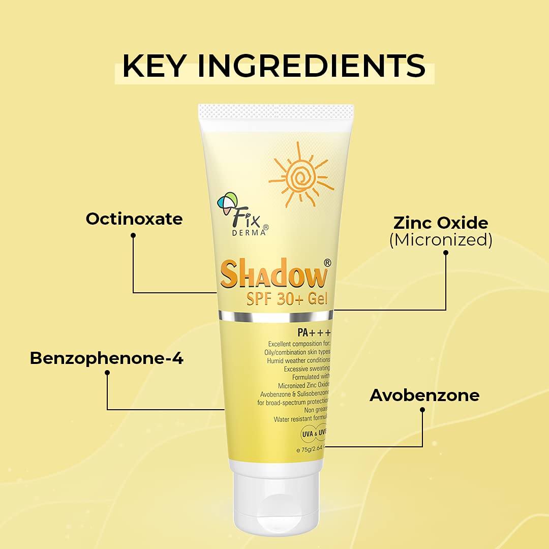 FIXDERMA SHADOW SUNSCREEN SPF 30+ PA+++ GEL BROAD SPECTRUM SUNSCREEN 75GM