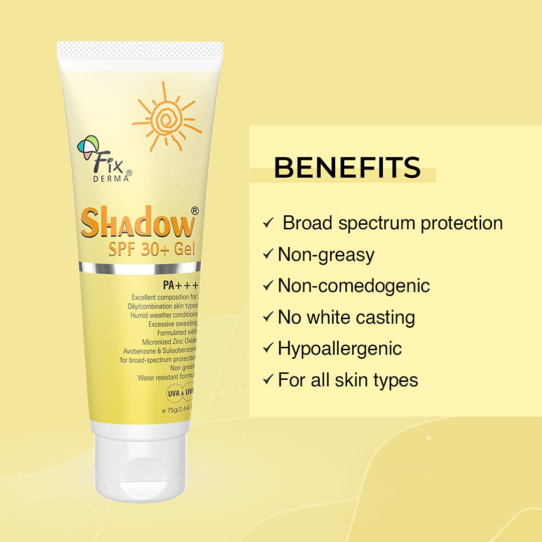 FIXDERMA SHADOW SUNSCREEN SPF 30+ PA+++ GEL BROAD SPECTRUM SUNSCREEN 75GM