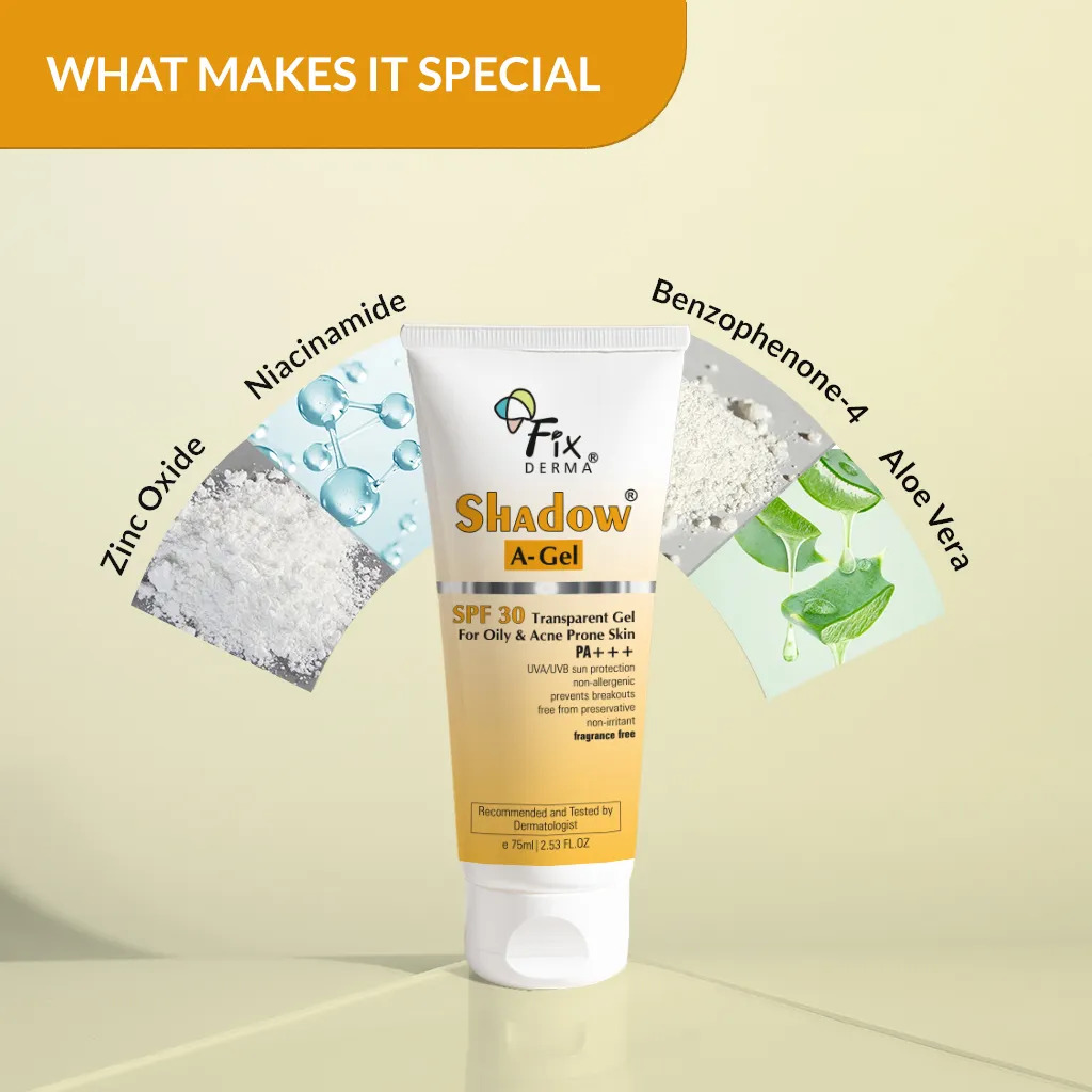 FIXDERMA SHADOW SUNSCREEN A-GEL SPF 30 GEL BASED SUNSCREEN FOR ACNE-PRONE SKIN 75ML