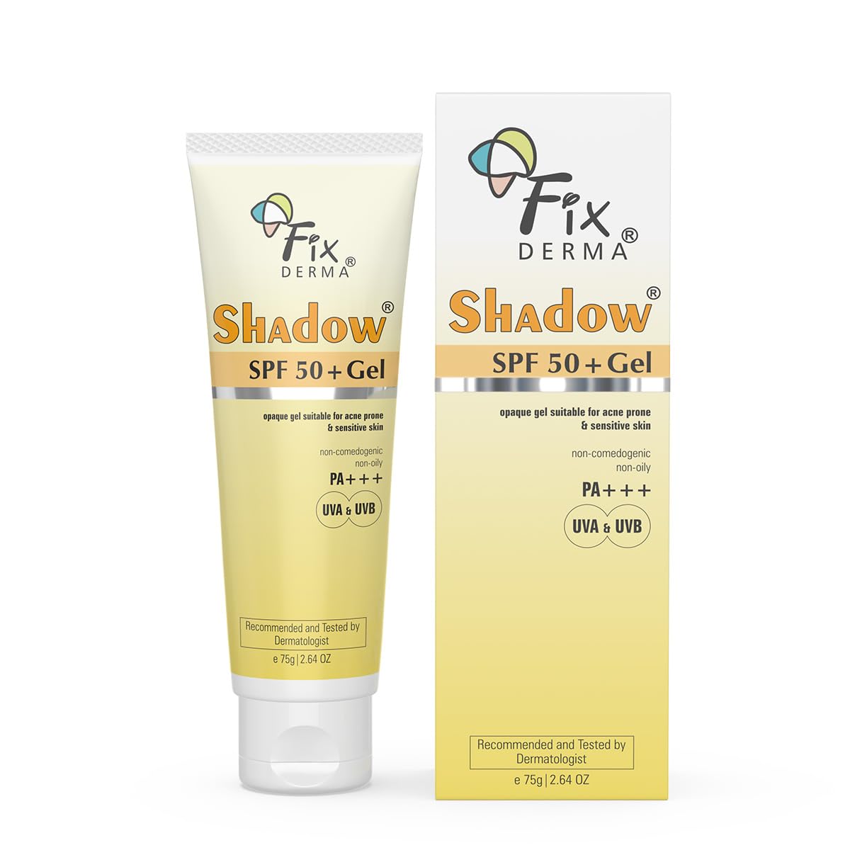 FIXDERMA SHADOW SUNSCREEN SPF 50+ PA+++ GEL SUNSCREEN FOR OILY, ACNE PRONE & NORMAL SKIN 75GM