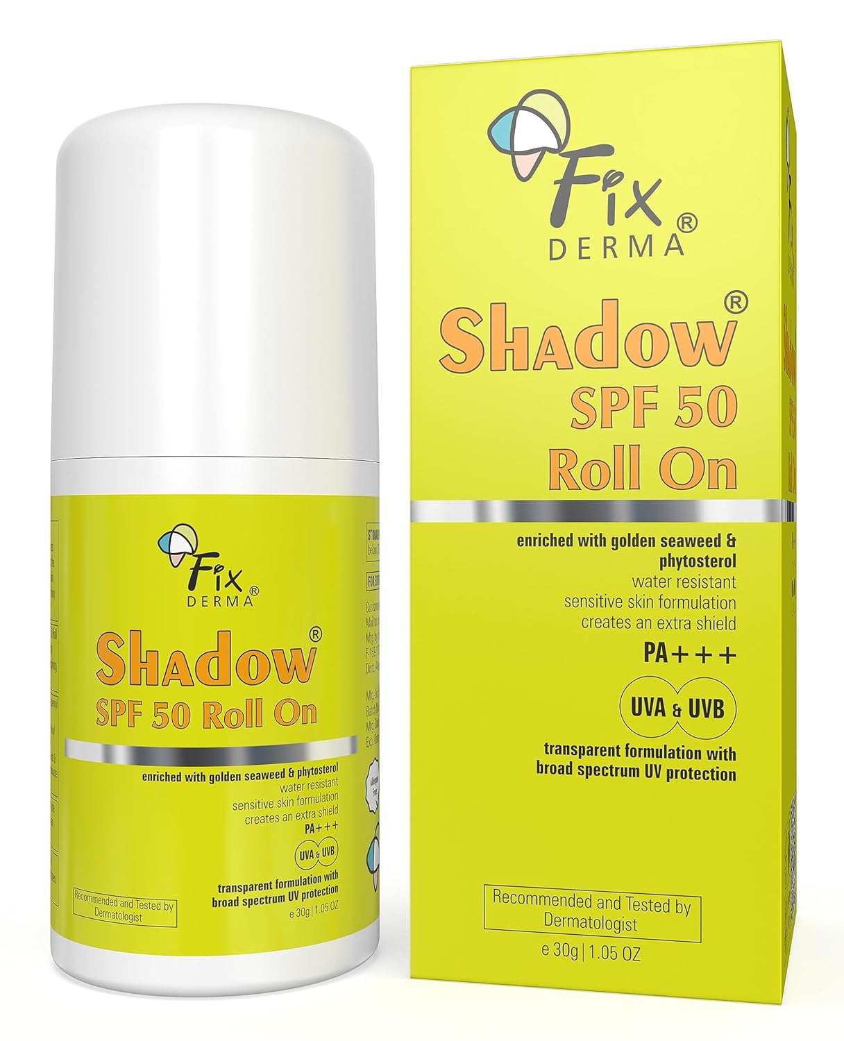 FIXDERMA SHADOW SPF 50 ROLL ON, SUNSCREEN  FOR WOMEN & MEN 30GM