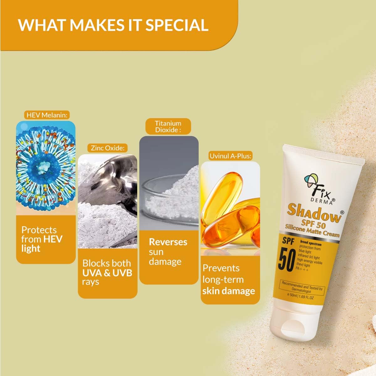 FIXDERMA SHADOW SUNSCREEN SPF 50 SILICONE MATTE CREAM PA+++ FOR OILY SKIN-ACNE PRONE 50ML