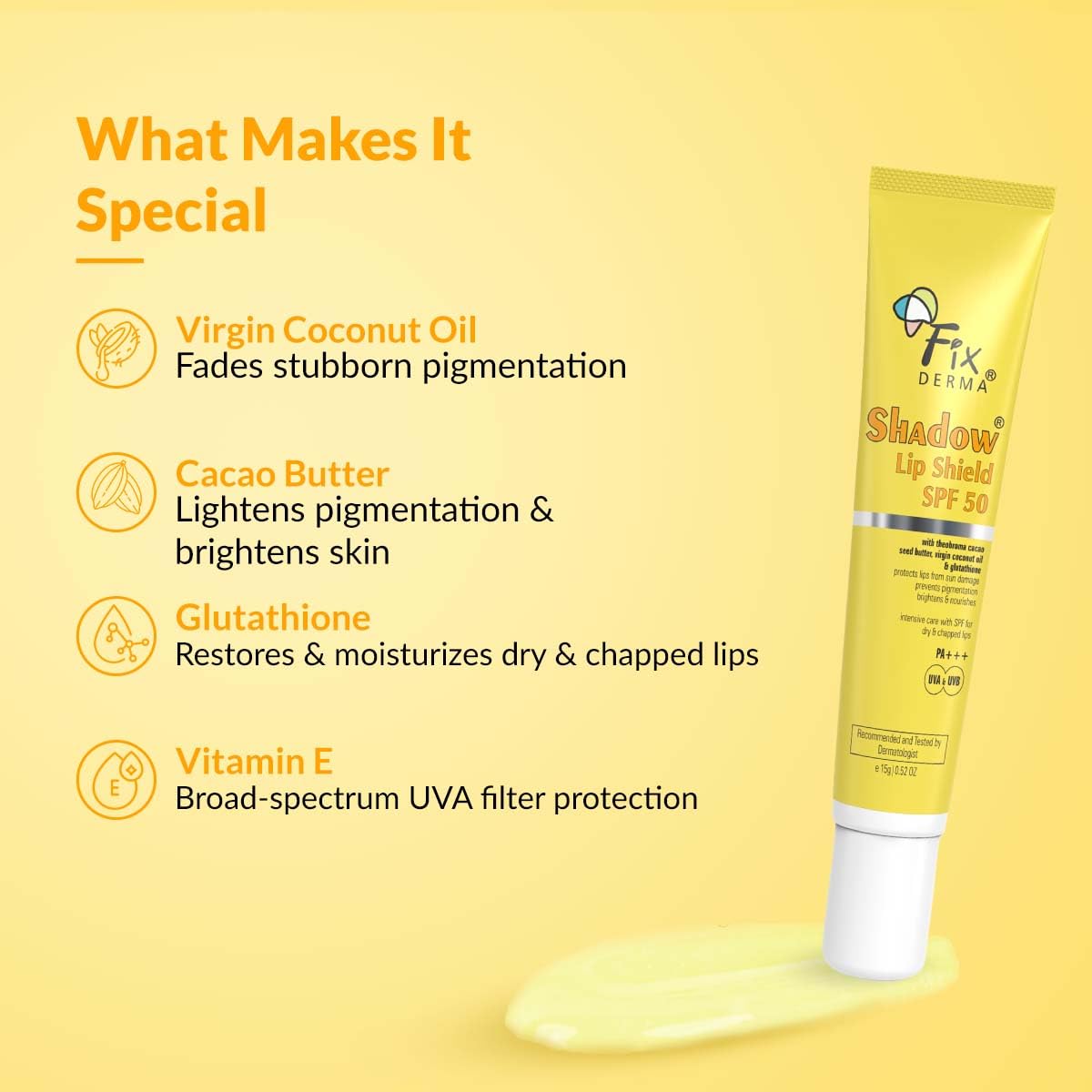 FIXDERMA SHADOW SPF 50 LIP SHIELD PA+++ LIP BALM UVA & UVB- YELLOW 15GM