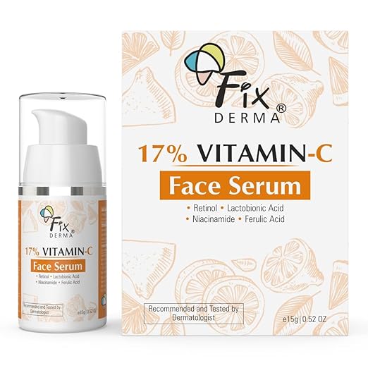 FIXDERMA 17% VITAMIN C FACE SERUM FOR GLOWING SKIN RETINOL FACE SERUM 15GM