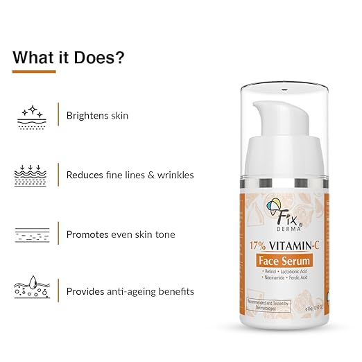 FIXDERMA 17% VITAMIN C FACE SERUM FOR GLOWING SKIN RETINOL FACE SERUM 15GM