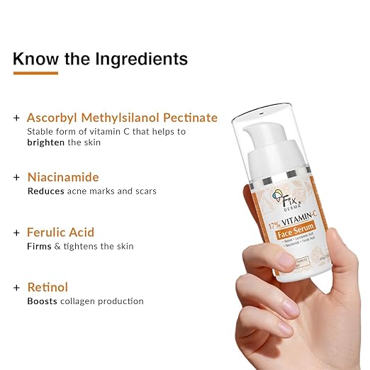 FIXDERMA 17% VITAMIN C FACE SERUM FOR GLOWING SKIN RETINOL FACE SERUM 15GM
