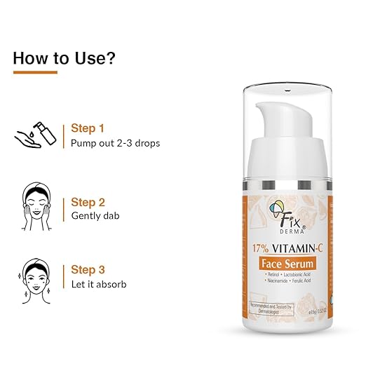 FIXDERMA 17% VITAMIN C FACE SERUM FOR GLOWING SKIN RETINOL FACE SERUM 15GM