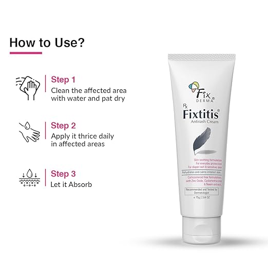 FIXDERMA 15% ZINC OXIDE FIXTITIS ANTI RASH CREAM DIAPER RASH CREAM FOR BABY 75GM
