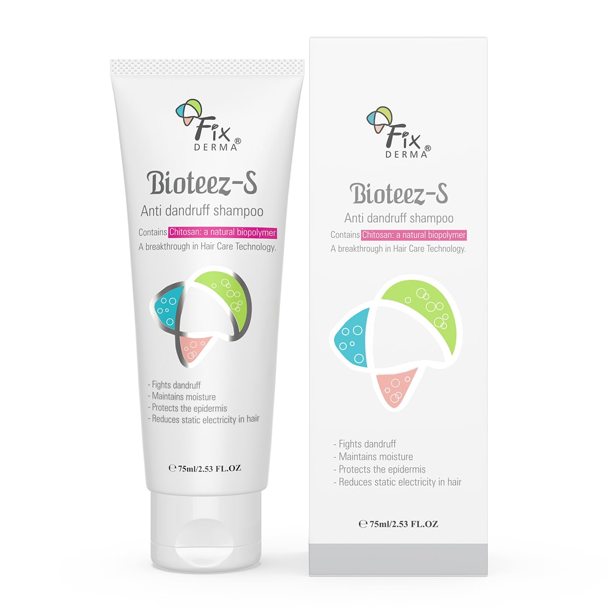 FIXDERMA BIOTEEZ-S, ANTI DANDRUFF SHAMPOO, FLAKY SCALP, NOURISH DRY HAIR 75ML