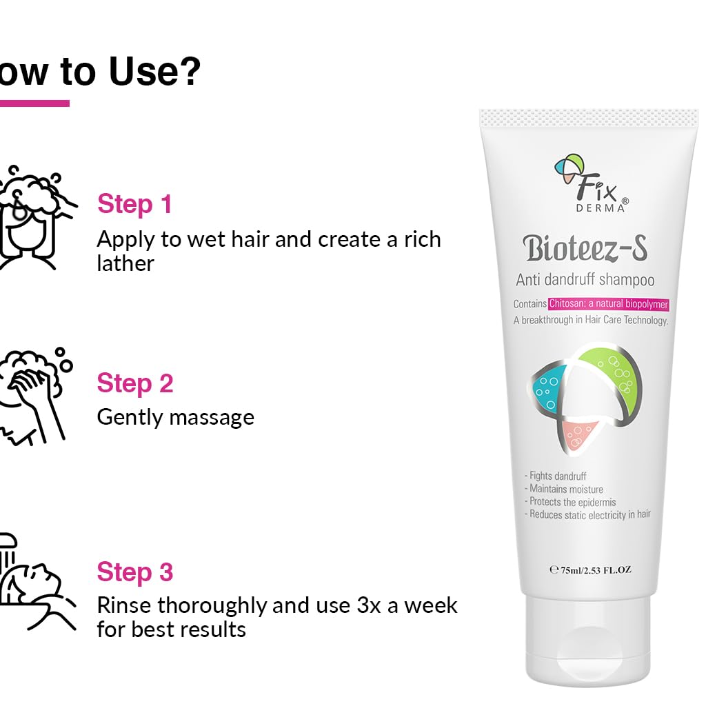 FIXDERMA BIOTEEZ-S, ANTI DANDRUFF SHAMPOO, FLAKY SCALP, NOURISH DRY HAIR 75ML