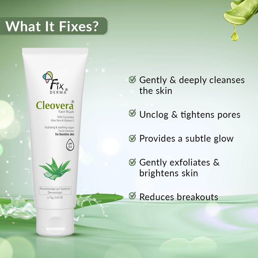 FIXDERMA CLEOVERA, ALOE VERA FACE WASH WITH VITAMIN E 75GM