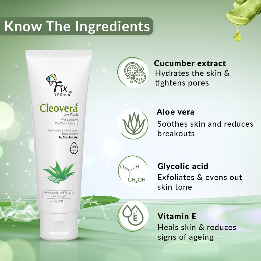 FIXDERMA CLEOVERA, ALOE VERA FACE WASH WITH VITAMIN E 75GM