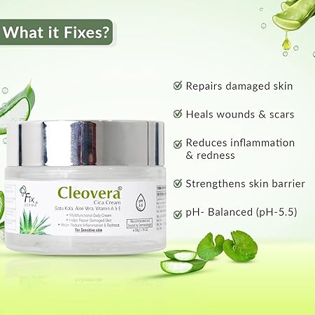 FIXDERMA CLEOVERA CICA CREAM FOR FACE WITH GOTU KOLA, ALOEVERA, VITAMIN A & E 50GM