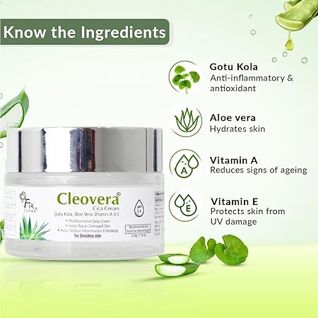 FIXDERMA CLEOVERA CICA CREAM FOR FACE WITH GOTU KOLA, ALOEVERA, VITAMIN A & E 50GM