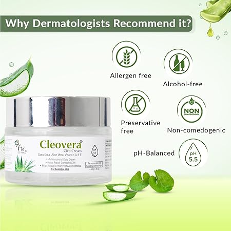 FIXDERMA CLEOVERA CICA CREAM FOR FACE WITH GOTU KOLA, ALOEVERA, VITAMIN A & E 50GM