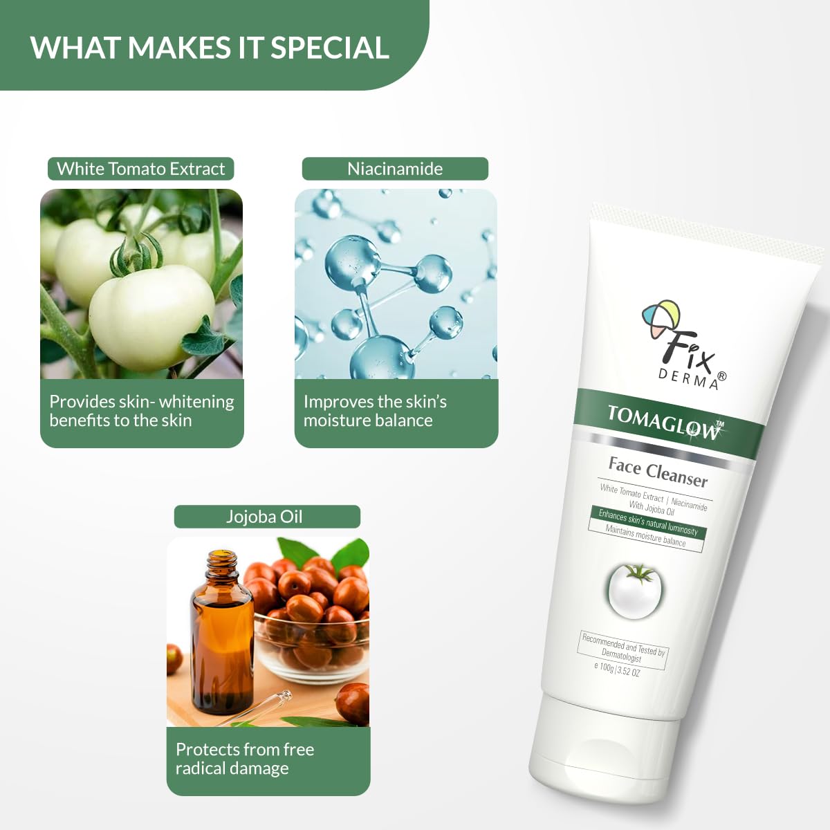 FIXDERMA TOMAGLOW FACE CLEANSER WITH WHITE TOMATO EXTRACT TAN REMOVAL 100GM