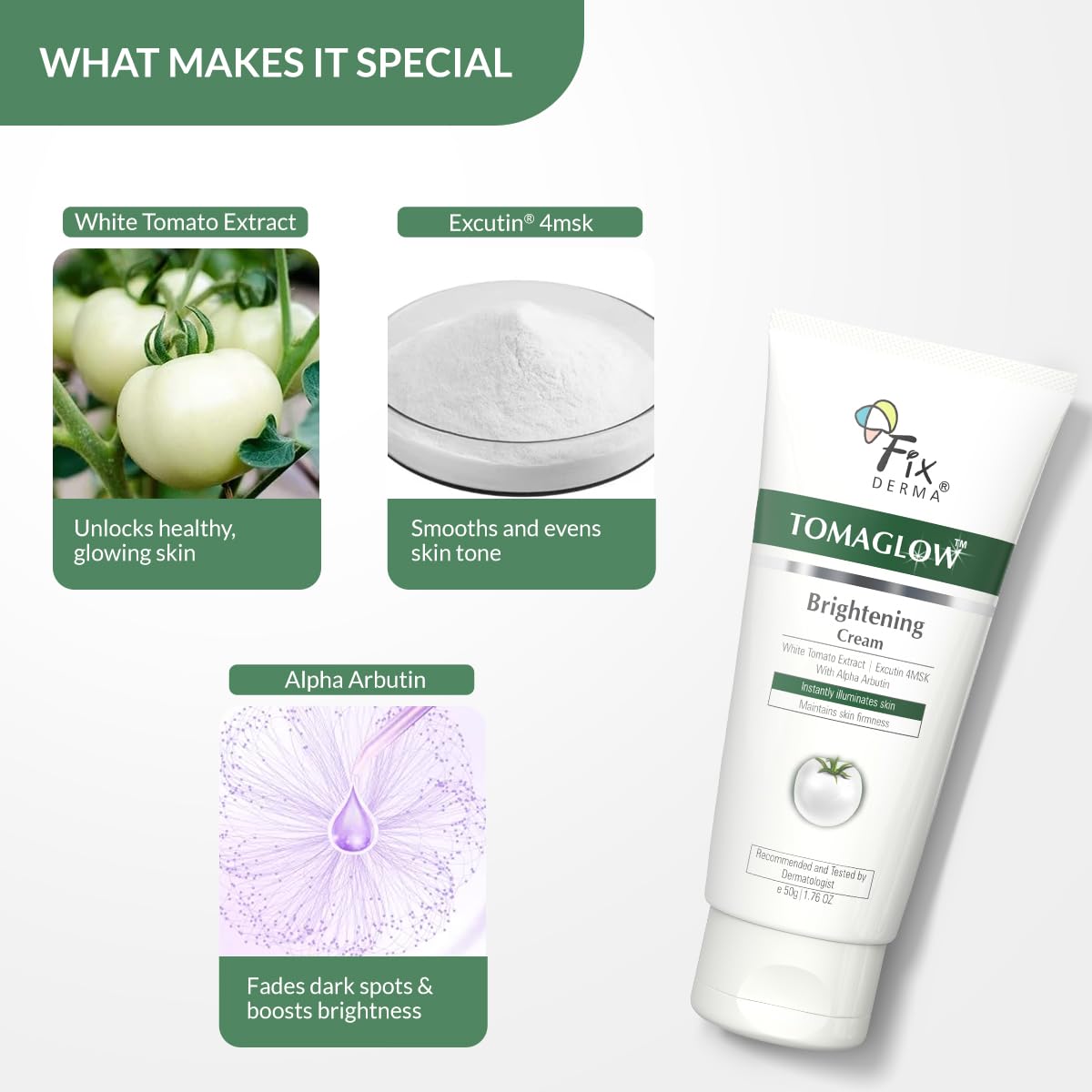 FIXDERMA TOMAGLOW BRIGHTENING FACE CREAM WITH WHITE TOMATO EXTRACT 50GM