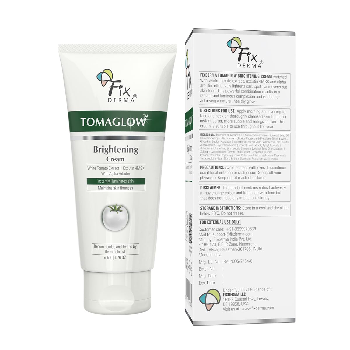 FIXDERMA TOMAGLOW BRIGHTENING FACE CREAM WITH WHITE TOMATO EXTRACT 50GM