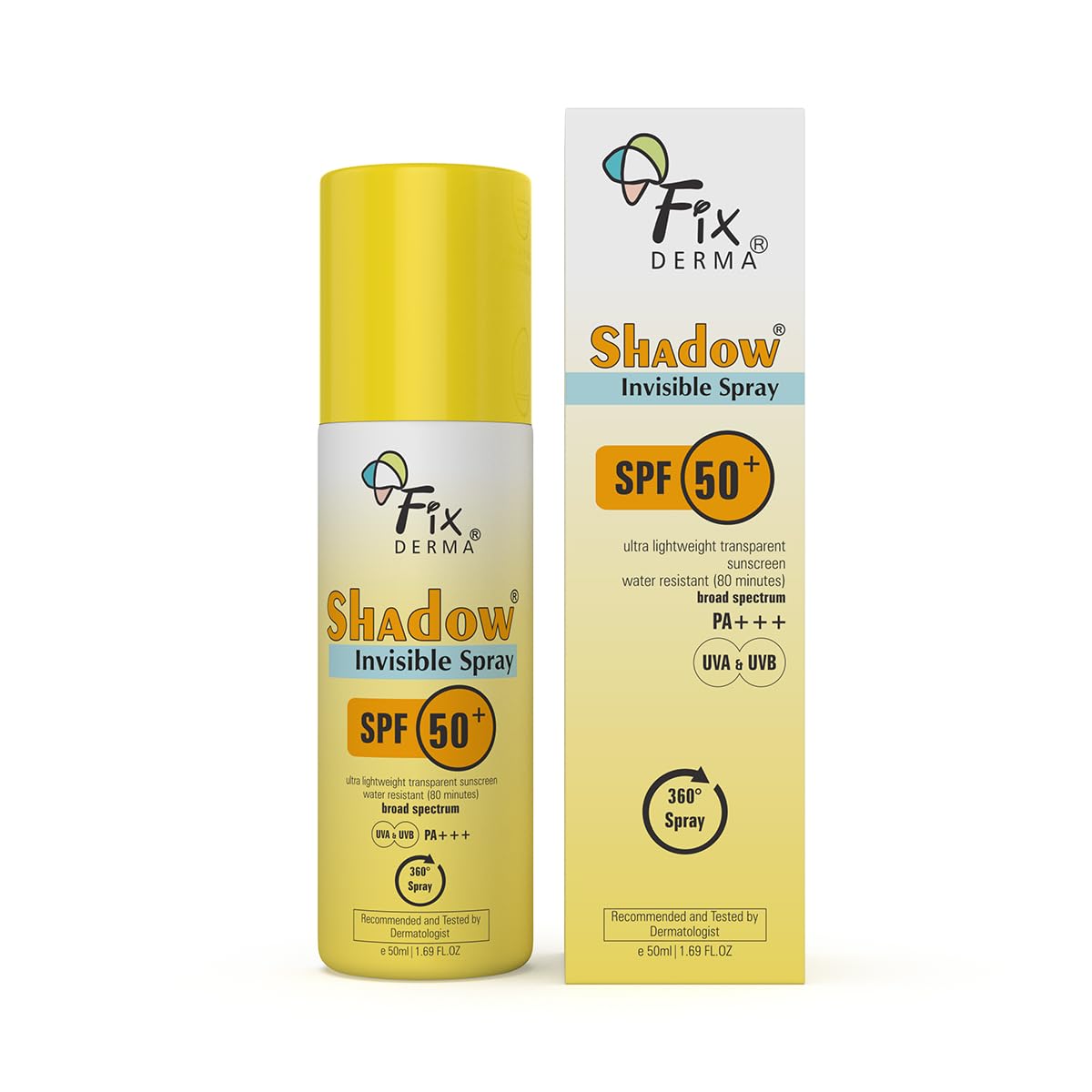 FIXDERMA SHADOW SPF 50+ PA+++ INVISIBLE SPRAY | ULTRA LIGHTWEIGHT TRANSPARENT SUNSCREEN 50ML