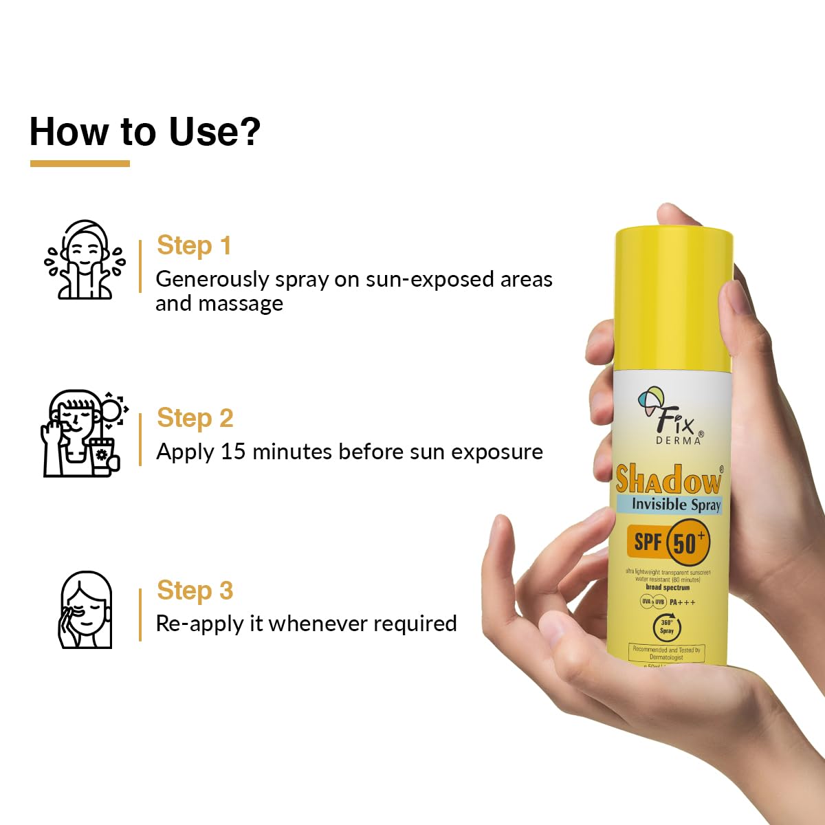 FIXDERMA SHADOW SPF 50+ PA+++ INVISIBLE SPRAY | ULTRA LIGHTWEIGHT TRANSPARENT SUNSCREEN 50ML
